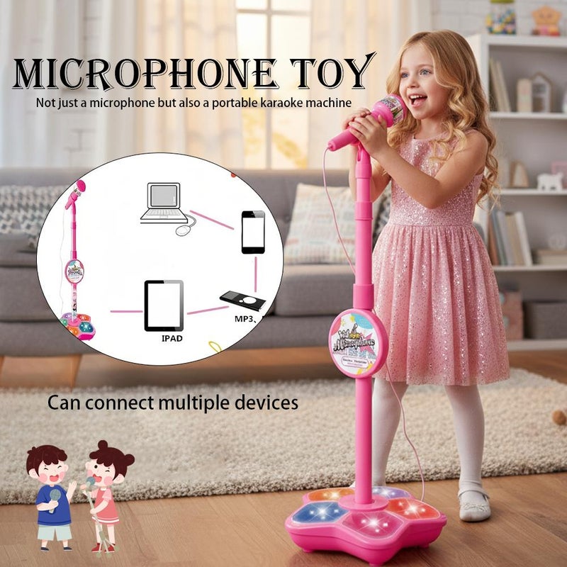 Kids Karaoke Machine with Microphone Stand Playset, Microphone with Stand with Built-in Jack and Speaker for MP3 Player, Singing Toys for Girls and Boys with Music and Light - Image 2